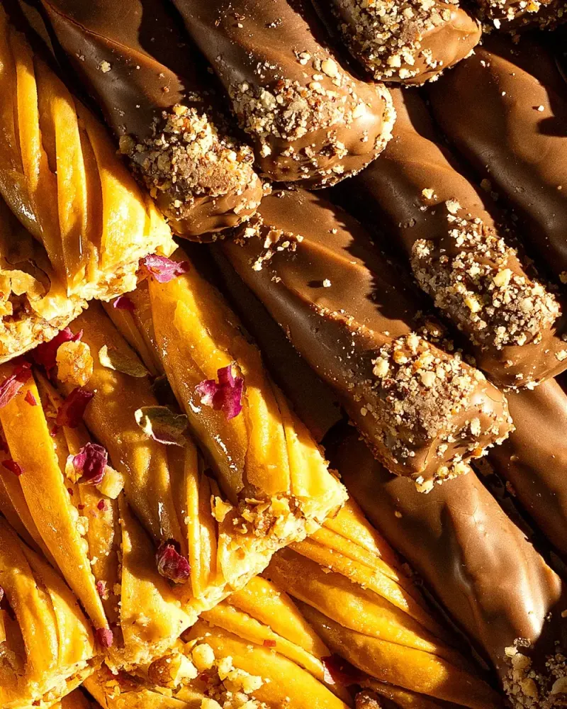 Pecan baklava and chocolate pecan baklava